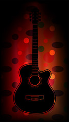 Silhouette of a six-string guitar on an abstract background