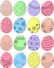 set of easter eggs in watercolor style, vector, happy easter
