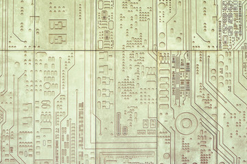 Stone wall texture with carved electronic circuit board pattern