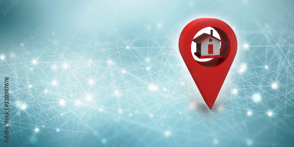 Aufkleber 3d illustration search for property.a map with large red gps pointer containing