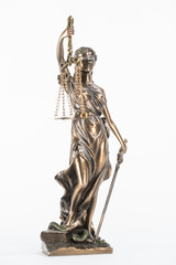 Statue of justice. Law and justice concept. White background with copy space.