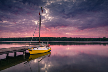 Boat on the Olecko Wielkie lake in Olecko, Masuria, Poland