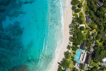 Seychelles drone view of Anse Petite beach in Mahe Island 