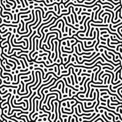 Modern organic background with rounded lines. Structure of natural cells, maze, coral. Black and white vector seamless patterns with diffusion reaction. Linear design with biological shapes. - 320509018