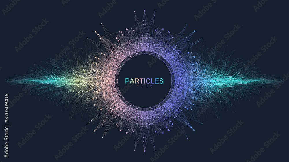 Aufkleber Abstract dynamic motion lines and dots background with colorful particles. Digital streaming background, wave flow. Plexus stream background. Big Data technology, vector illustration