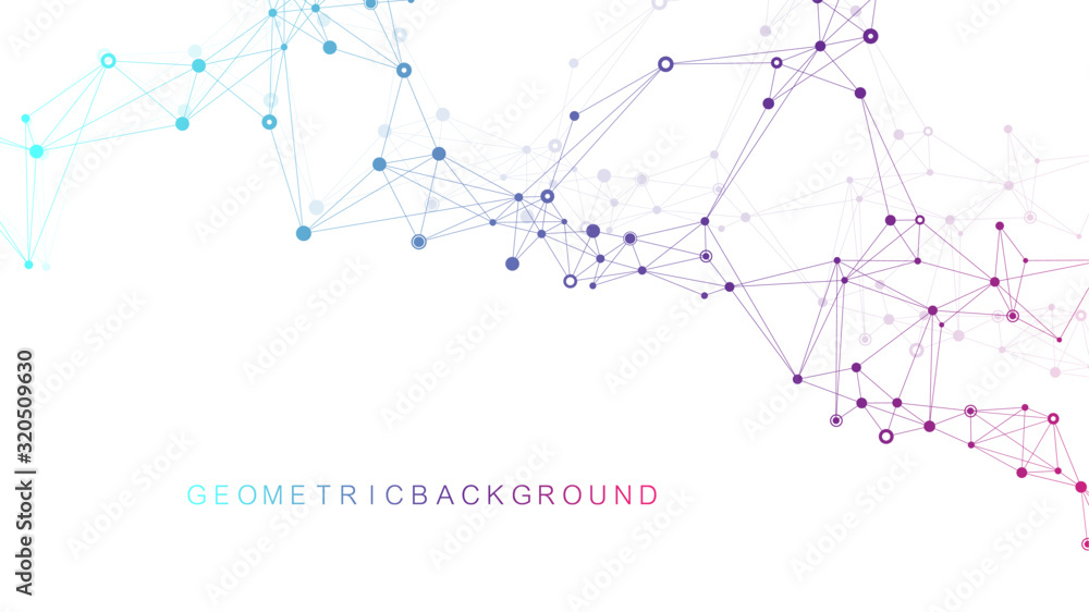 Aufkleber Geometric abstract background with connected line and dots. Network and connection background for your presentation. Graphic polygonal background. Wave flow. Scientific vector illustration.