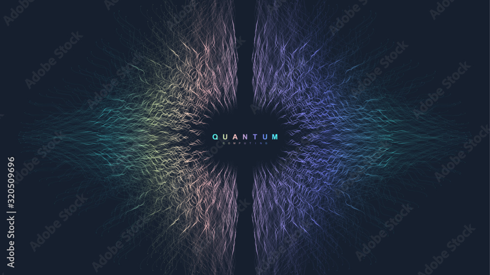 Aufkleber Quantum computer technology concept. Sphere explosion background. Deep learning artificial intelligence. Big data algorithms visualization. Waves flow. Quantum explosion, vector illustration.
