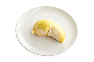 Fototapeta na wymiar King of fruits, durian on white plate isolated