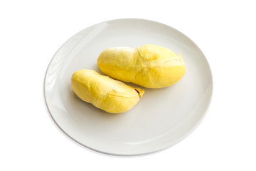 King of fruits, durian on white plate isolated