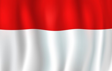 Indonesia flag, 3D realistic wavy banner. Vector Southeast Asia country national flag, Indonesia republic city-state symbol of red and white stripes on waving banner background