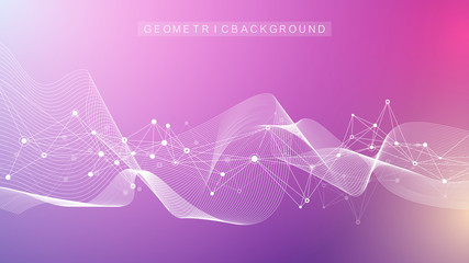 Abstract plexus background with connected lines and dots. Molecule and communication background. Graphic background for your design. Lines plexus big data visualization. Vector illustration.