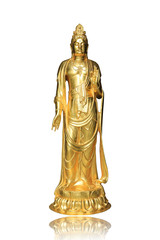 Gold Guanyin statue isolated on white background.This had clipping path.