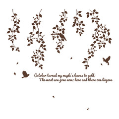 Branch with leaves and happy birds - Vector