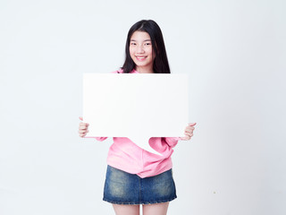Teen girl showing placard empty.