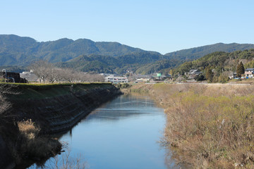 Fototapeta na wymiar canal beside the road at Japan