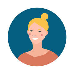Colourful female face circle in flat style