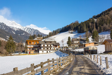 Alto Adige - Ahrntal - Luttach. Alpine farmhouses. Winter time, january 2020. 