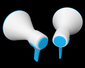 Megaphone or bullhorn for amplifying voice for protests rallies or public speaking. 3d render on black background