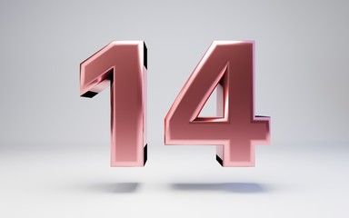 Rose Gold number 14 isolated on white background