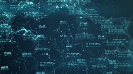 The cybernetic space of artificial intelligence analyzing statistical data. Cyber AI database. Changing data with percentages and calculations related