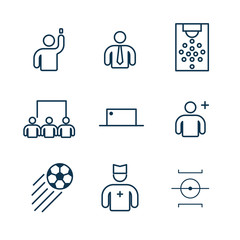 Icons of the soccer team. Line iconography of the football.