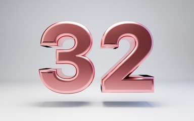 Rose Gold number 32 isolated on white background