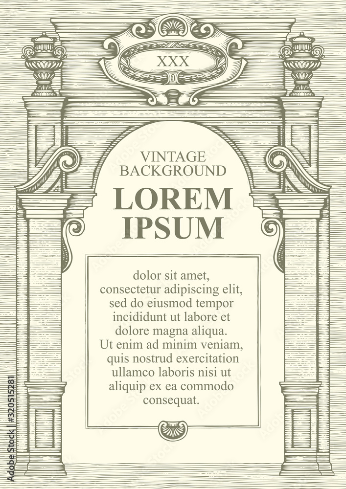 Poster vector background or frame for a diploma or certificate in the form of a classic building facade. il