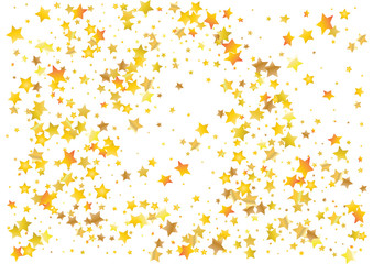 Festive glitter gold star confetti background. Abstract frame confetti texture for holiday, postcard, poster, website, carnivals, birthday and children's parties. Cover confetti mock-up. Wedding card