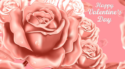 Happy Valentines Day greeting card or Wedding Invitation card templates with realistic of beautiful rose and flower on pink background