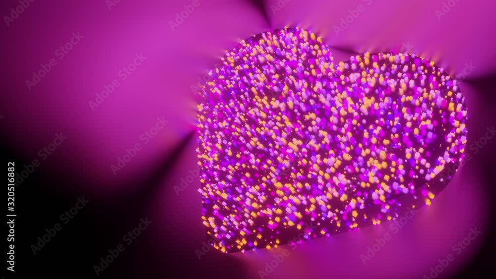 Poster heart love sign and symbol glow futuristic particle 3d rendering cube polygon pattern, social media 