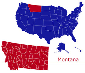 Montana counties vector map with USA map colors national flag