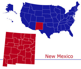 New Mexico counties vector map with USA map colors national flag