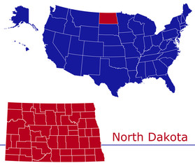 North Dakota counties vector map with USA map colors national flag