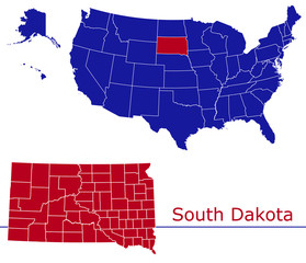 South Dakota counties vector map with USA map colors national flag