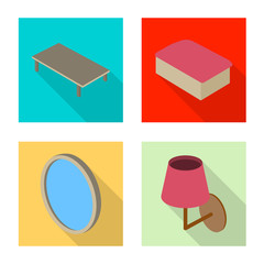 Vector illustration of bedroom and room logo. Collection of bedroom and furniture stock symbol for web.