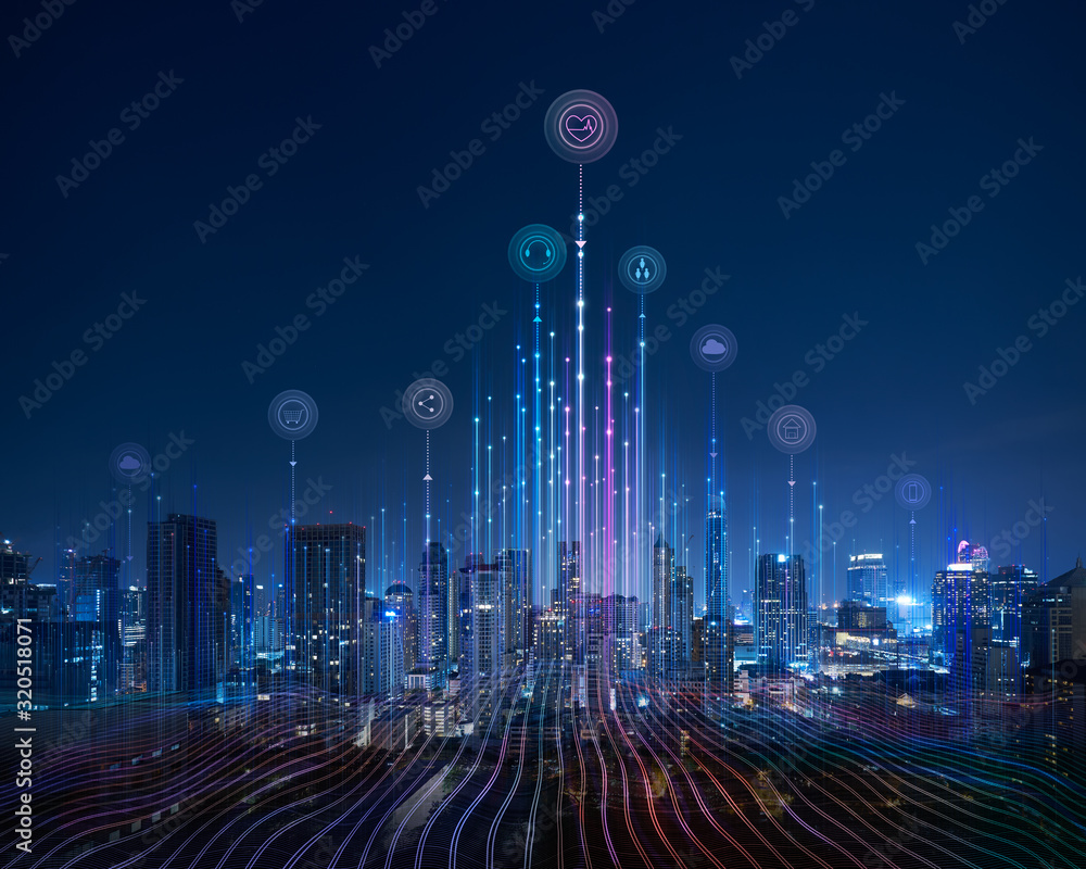 Aufkleber smart city and abstract dot point connect with gradient line
