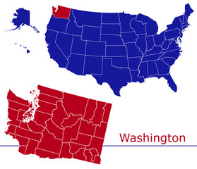 Washington counties vector map with USA map colors national flag