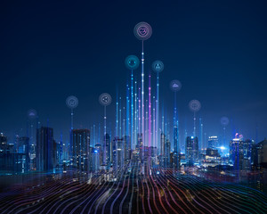 Smart city and abstract dot point connect with gradient line