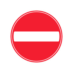 No entry road sign icon shape. Traffic Prohibition logo symbol. Vector illustration image. Isolated on white background. Not allowed direction sign. No trespassing.