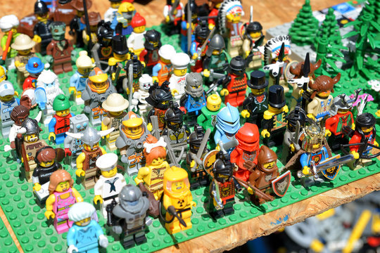 BUDAPEST, HUNGARY, JULY 11, 2015: Lego character figures on sale at fleamarket, Budapest, Hungary.