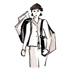 Naklejka premium an artist person, girl with paintings, white background