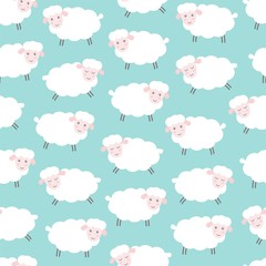 Doodle cute sheep seamless pattern. Sweet dreams. Adorable little lamb character. Simple vector illustration. - 320520821