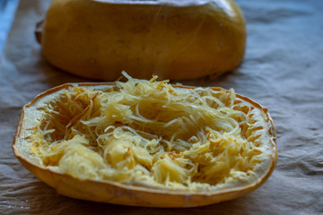 Cooked spaghetti squash, spaghetti pumpkin Cucurbita pepo