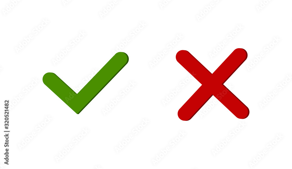 Poster tick and cross signs reen checkmark ok and red x icons isolated on white background yes and no butto