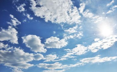 Blue sky with white clouds in rainy season.