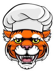 A friendly tiger chef mascot cartoon character