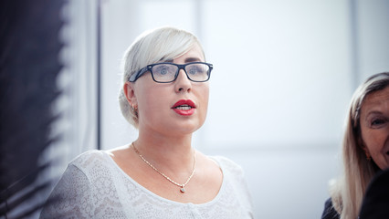 close up. Executive business woman on the background of the office.