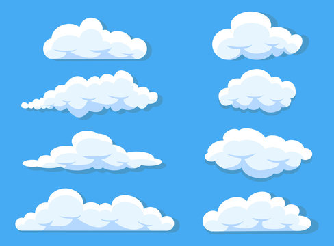 Set of clouds cartoon style isolated on white illustration