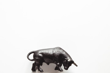 Spanish souvenir black bull toy from bull fighting isolated over white background