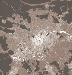 map of the city of Nimes, Gard, Occitanie, France